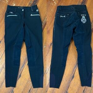 HV Polo Black Riding Pants with Silver Accents Size 26 Equestrian Full Seat
